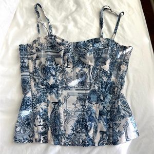 Blue and White Renaissance Print Corset